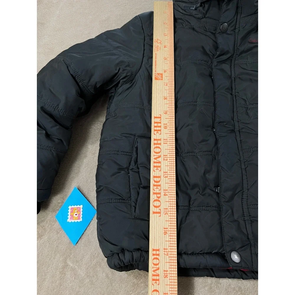 Y2K Calvin Klein Jeans Puffer Jacket Boys‎ size 7  Gray Winter Coat Hooded EUC
